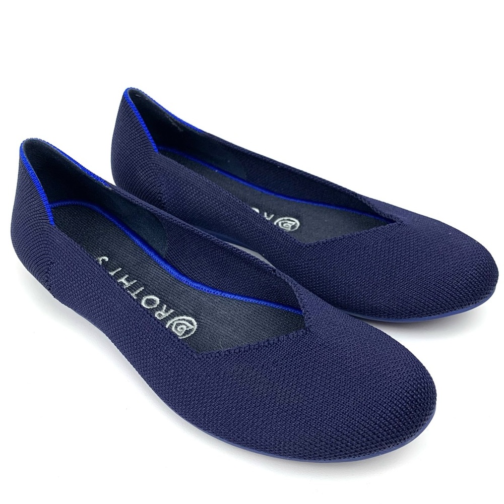 Rothy’s Sz 7.5 Ballet Flats Round Toe Slip On Comfort Knit Navy Blue Shoes